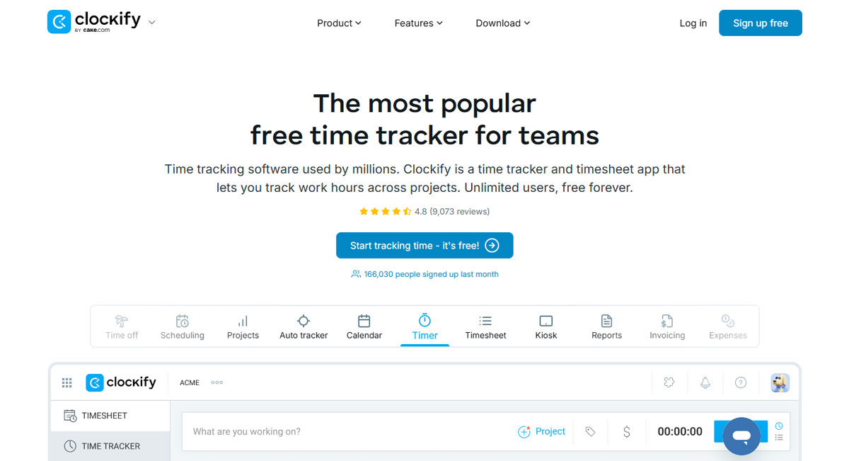 Clockify homepage