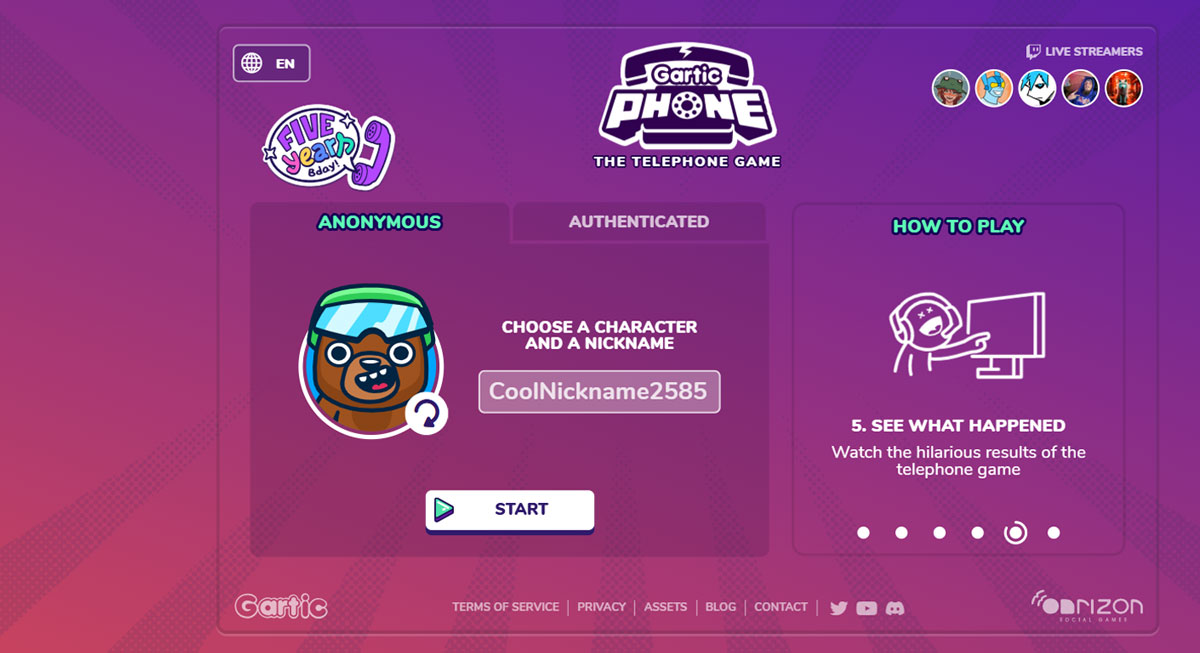 Gartic Phone game page