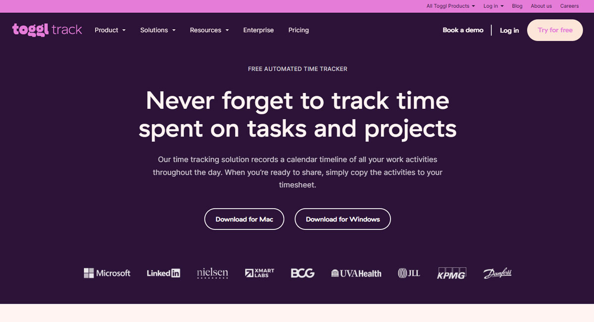 Toggl dashboard